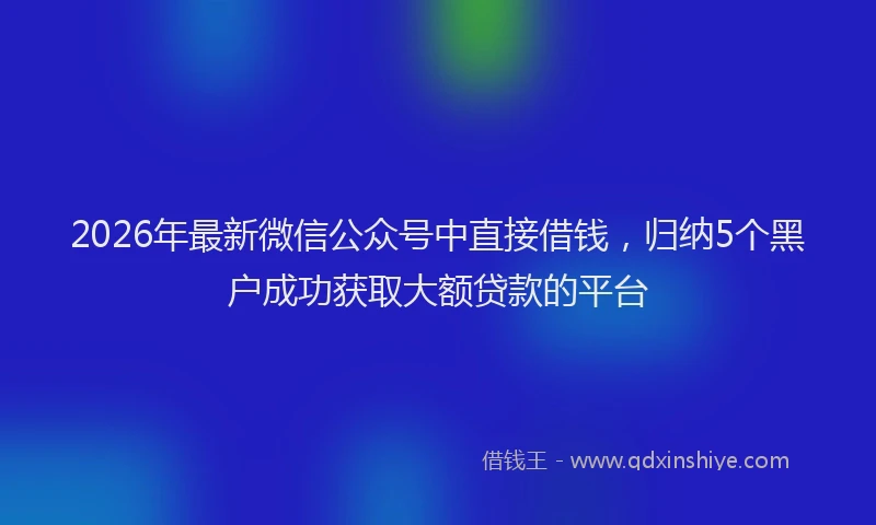 2026年最新微信公众号中直接借钱，归纳5个黑户成功获取大额贷款的平台