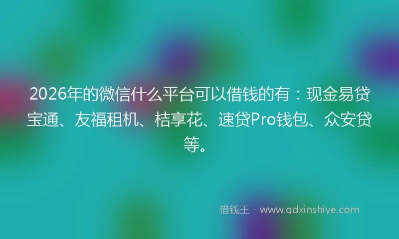 2026年的微信什么平台可以借钱的有：现金易贷宝通、友福租机、桔享花、速贷Pro钱包、众安贷等。