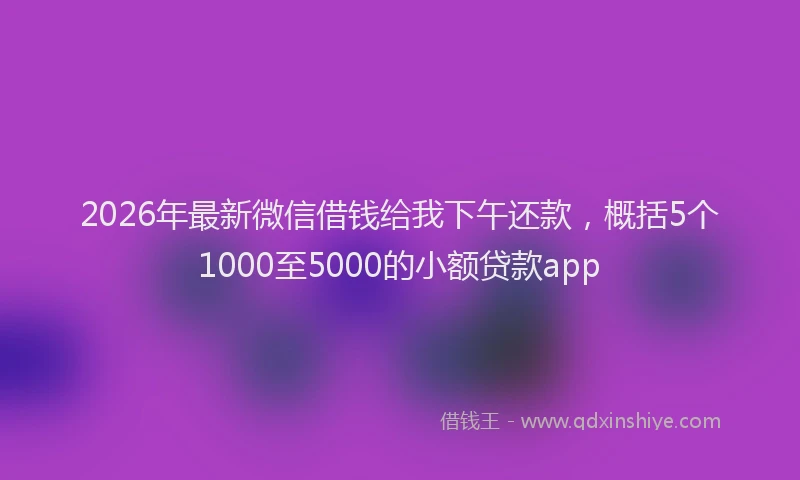 2026年最新微信借钱给我下午还款，概括5个1000至5000的小额贷款app