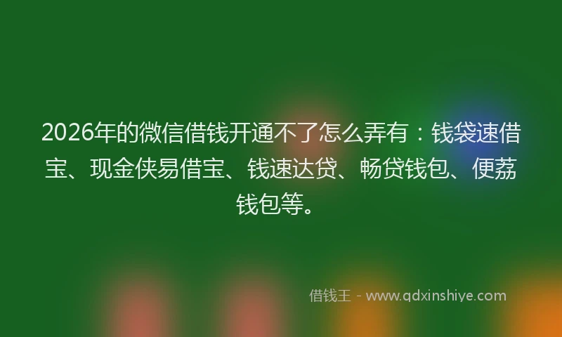 2026年的微信借钱开通不了怎么弄有：钱袋速借宝、现金侠易借宝、钱速达贷、畅贷钱包、便荔钱包等。