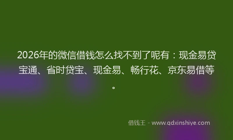 2026年的微信借钱怎么找不到了呢有：现金易贷宝通、省时贷宝、现金易、畅行花、京东易借等。