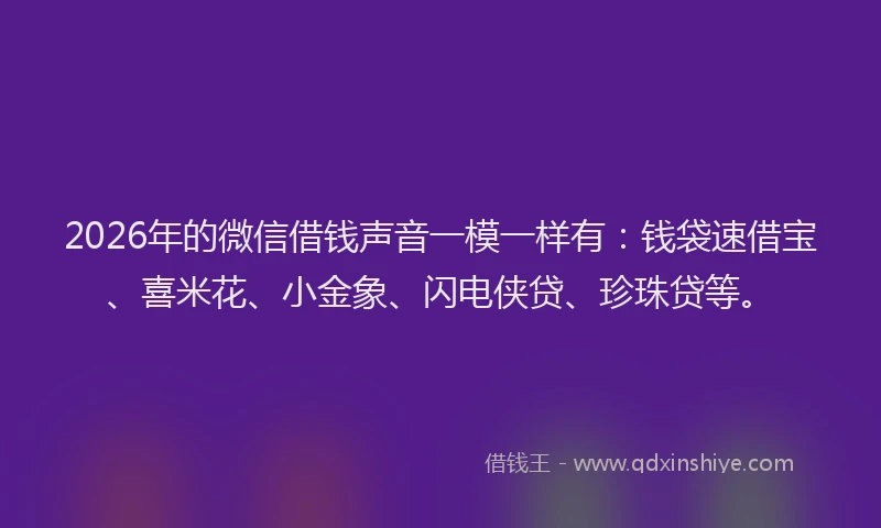 2026年的微信借钱声音一模一样有：钱袋速借宝、喜米花、小金象、闪电侠贷、珍珠贷等。
