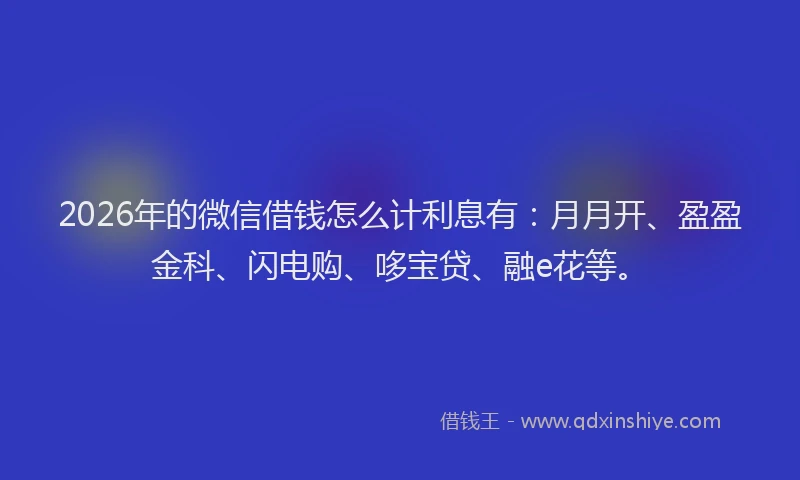 2026年的微信借钱怎么计利息有：月月开、盈盈金科、闪电购、哆宝贷、融e花等。