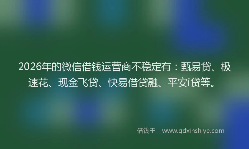 2026年的微信借钱运营商不稳定有：甄易贷、极速花、现金飞贷、快易借贷融、平安i贷等。