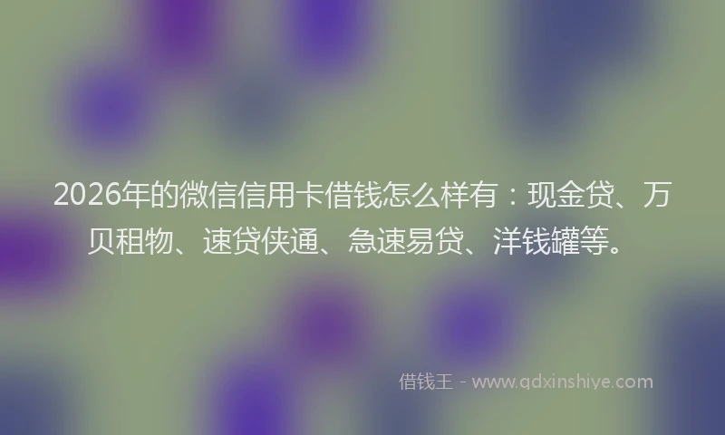 2026年的微信信用卡借钱怎么样有：现金贷、万贝租物、速贷侠通、急速易贷、洋钱罐等。
