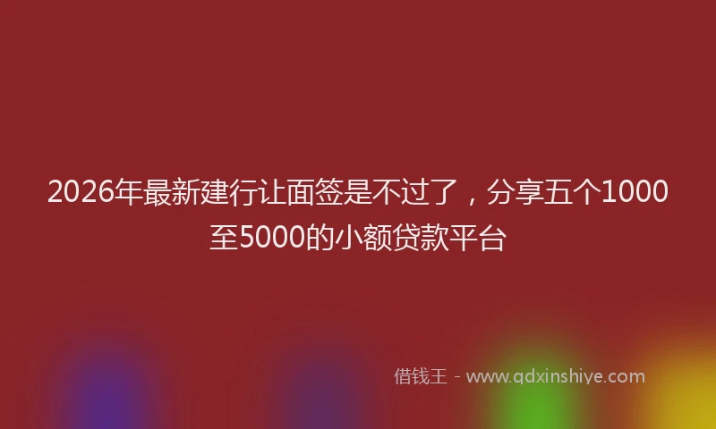2026年最新建行让面签是不过了，分享五个1000至5000的小额贷款平台