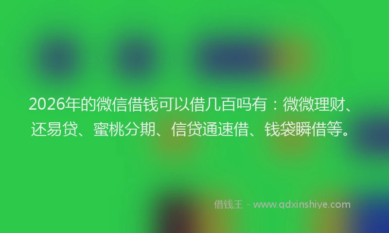 2026年的微信借钱可以借几百吗有：微微理财、还易贷、蜜桃分期、信贷通速借、钱袋瞬借等。