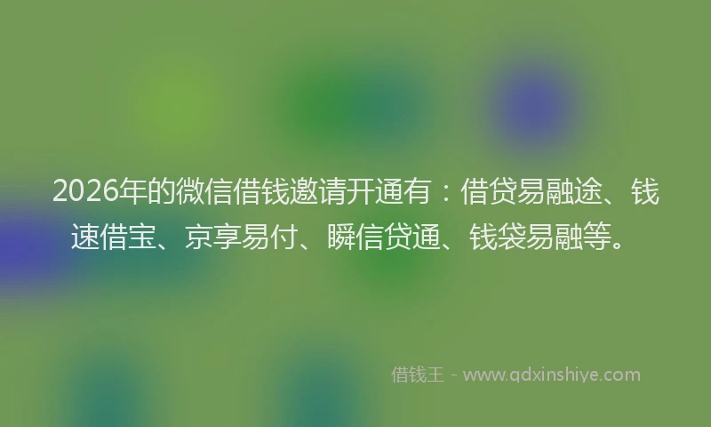 2026年的微信借钱邀请开通有：借贷易融途、钱速借宝、京享易付、瞬信贷通、钱袋易融等。
