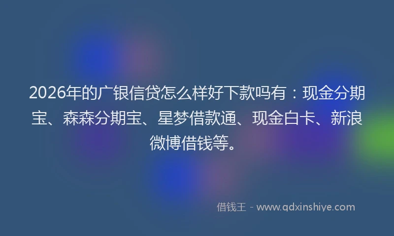 2026年的广银信贷怎么样好下款吗有：现金分期宝、森森分期宝、星梦借款通、现金白卡、新浪微博借钱等。