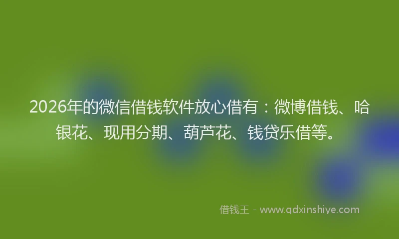 2026年的微信借钱软件放心借有：微博借钱、哈银花、现用分期、葫芦花、钱贷乐借等。