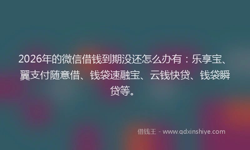 2026年的微信借钱到期没还怎么办有：乐享宝、翼支付随意借、钱袋速融宝、云钱快贷、钱袋瞬贷等。