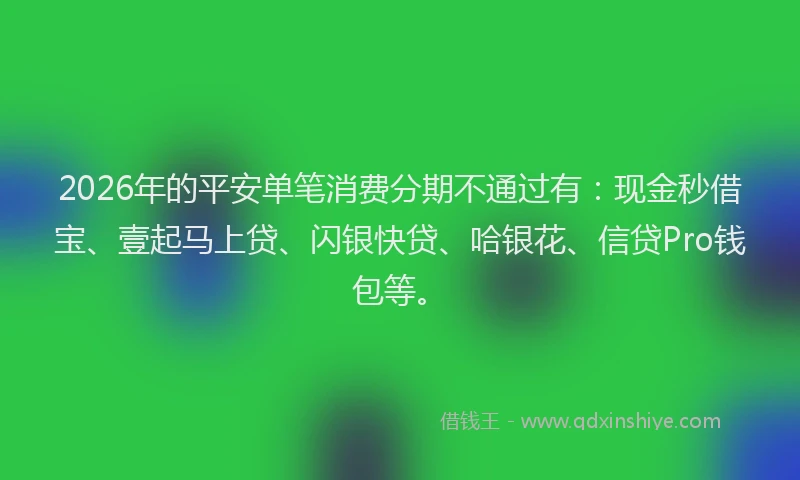 2026年的平安单笔消费分期不通过有：现金秒借宝、壹起马上贷、闪银快贷、哈银花、信贷Pro钱包等。
