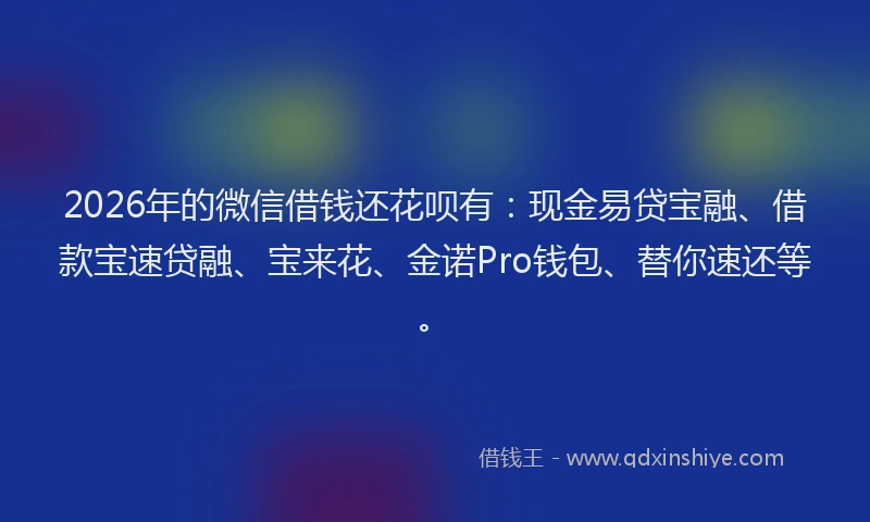 2026年的微信借钱还花呗有：现金易贷宝融、借款宝速贷融、宝来花、金诺Pro钱包、替你速还等。