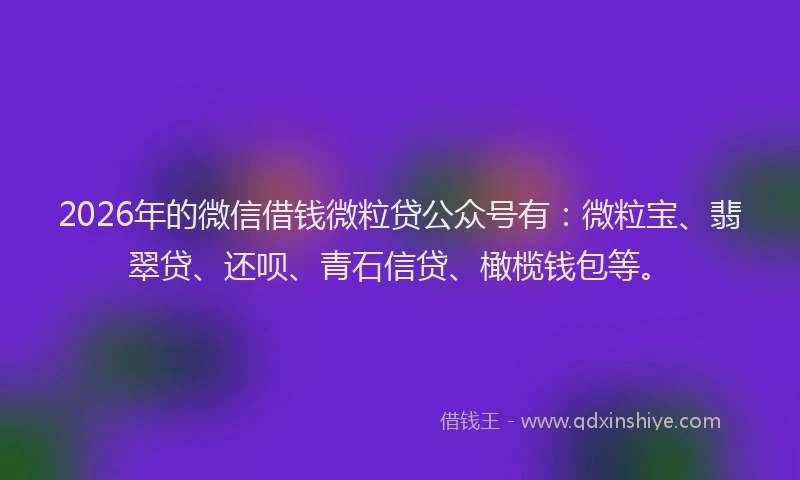 2026年的微信借钱微粒贷公众号有：微粒宝、翡翠贷、还呗、青石信贷、橄榄钱包等。