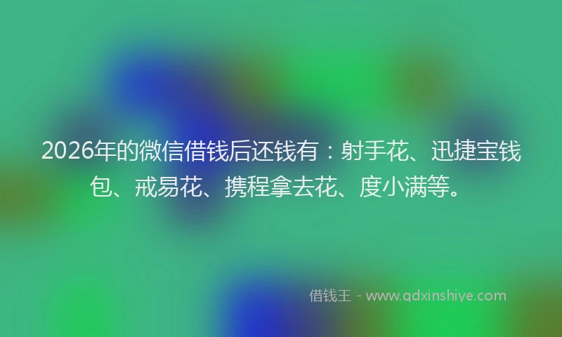 2026年的微信借钱后还钱有：射手花、迅捷宝钱包、戒易花、携程拿去花、度小满等。