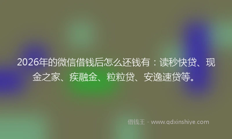 2026年的微信借钱后怎么还钱有：读秒快贷、现金之家、疾融金、粒粒贷、安逸速贷等。