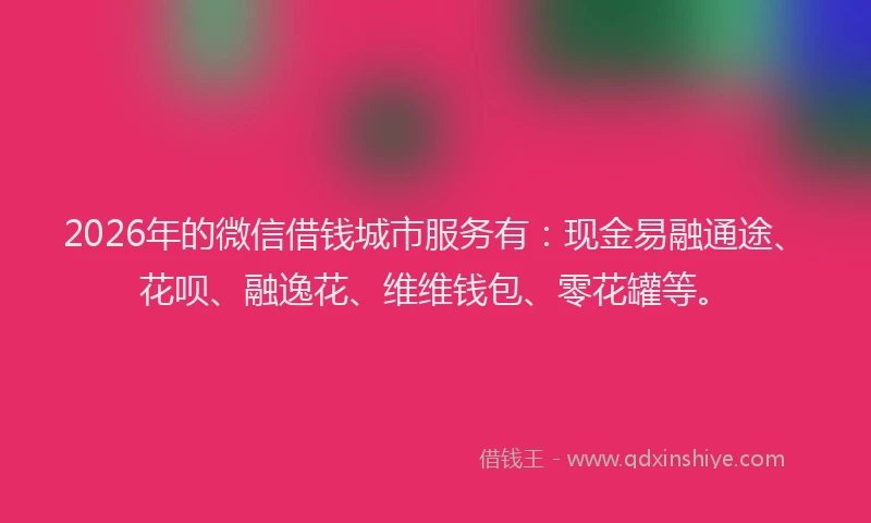2026年的微信借钱城市服务有：现金易融通途、花呗、融逸花、维维钱包、零花罐等。