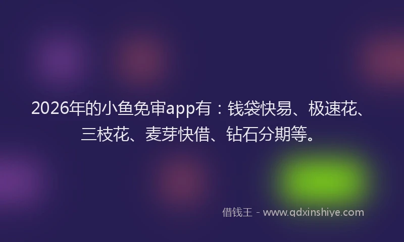 2026年的小鱼免审app有：钱袋快易、极速花、三枝花、麦芽快借、钻石分期等。