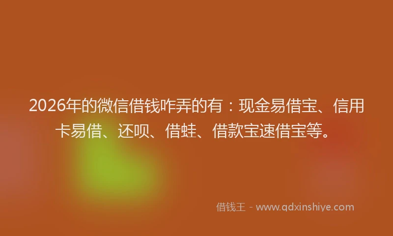 2026年的微信借钱咋弄的有：现金易借宝、信用卡易借、还呗、借蛙、借款宝速借宝等。