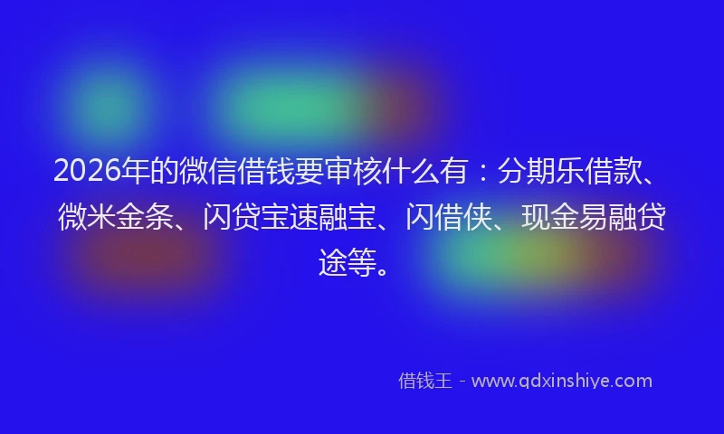 2026年的微信借钱要审核什么有：分期乐借款、微米金条、闪贷宝速融宝、闪借侠、现金易融贷途等。