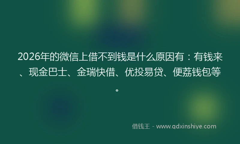 2026年的微信上借不到钱是什么原因有：有钱来、现金巴士、金瑞快借、优投易贷、便荔钱包等。