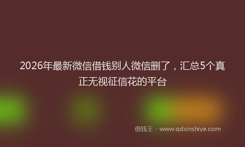 2026年最新微信借钱别人微信删了，汇总5个真正无视征信花的平台