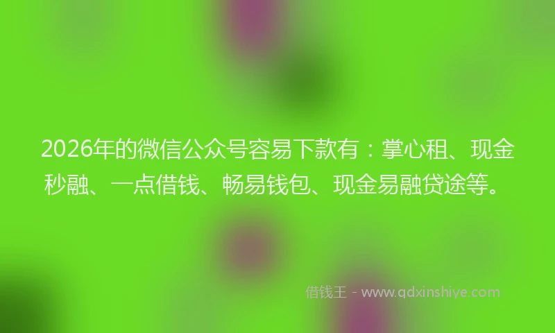 2026年的微信公众号容易下款有：掌心租、现金秒融、一点借钱、畅易钱包、现金易融贷途等。