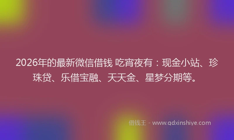 2026年的最新微信借钱 吃宵夜有：现金小站、珍珠贷、乐借宝融、天天金、星梦分期等。