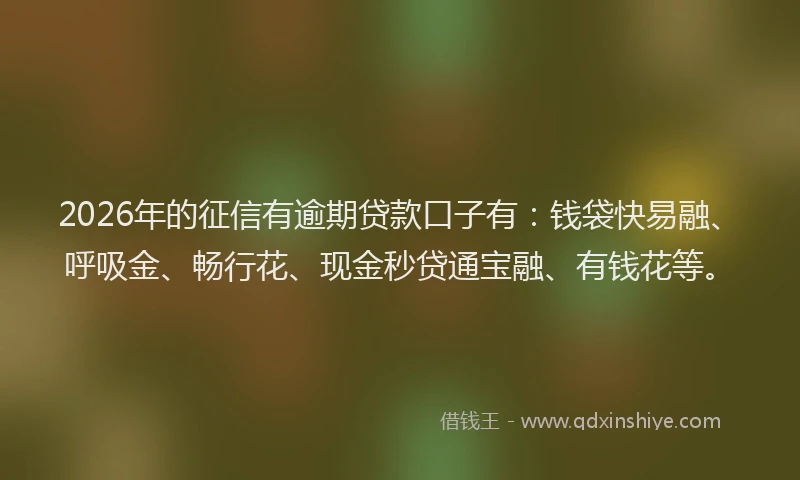 2026年的征信有逾期贷款口子有：钱袋快易融、呼吸金、畅行花、现金秒贷通宝融、有钱花等。