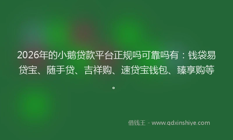 2026年的小鹅贷款平台正规吗可靠吗有:钱袋易贷宝、随手贷、吉祥购、速贷宝钱包、臻享购等。