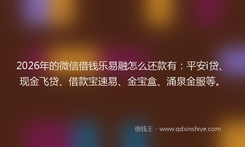 2026年的微信借钱乐易融怎么还款有：平安i贷、现金飞贷、借款宝速易、金宝盒、涌泉金服等。