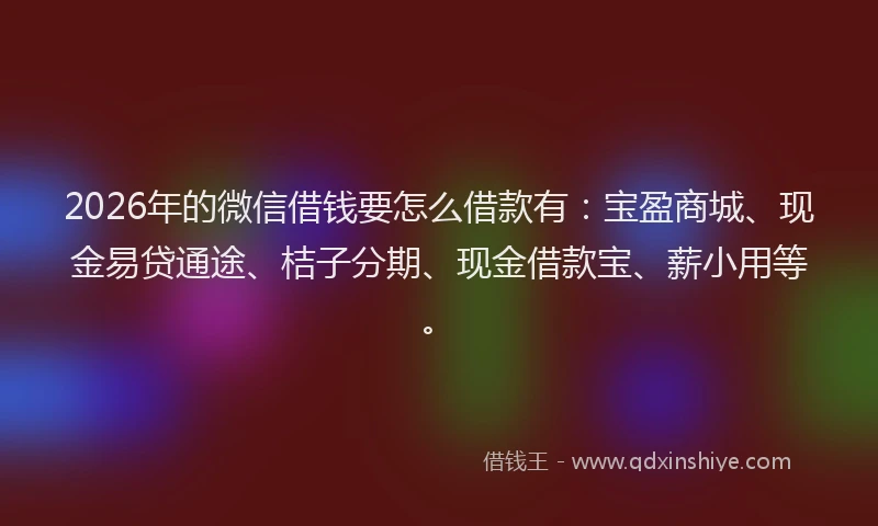 2026年的微信借钱要怎么借款有：宝盈商城、现金易贷通途、桔子分期、现金借款宝、薪小用等。