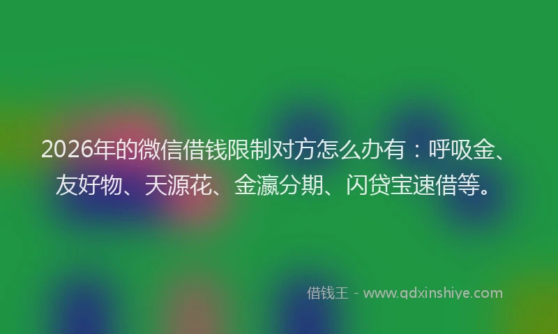 2026年的微信借钱限制对方怎么办有：呼吸金、友好物、天源花、金瀛分期、闪贷宝速借等。