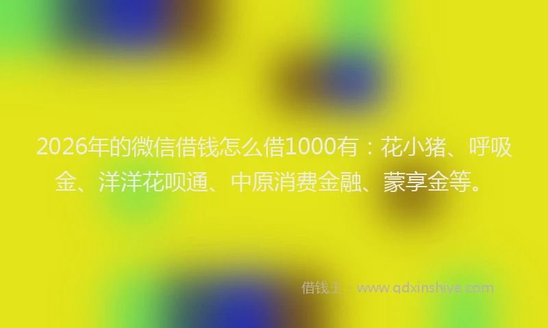 2026年的微信借钱怎么借1000有：花小猪、呼吸金、洋洋花呗通、中原消费金融、蒙享金等。