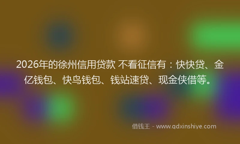 2026年的徐州信用贷款 不看征信有：快快贷、金亿钱包、快鸟钱包、钱站速贷、现金侠借等。