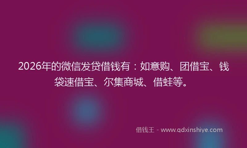 2026年的微信发贷借钱有：如意购、团借宝、钱袋速借宝、尔集商城、借蛙等。