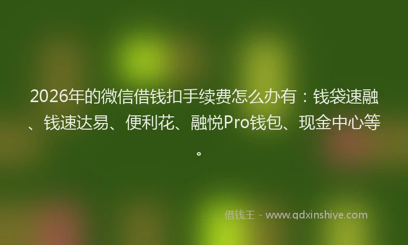 2026年的微信借钱扣手续费怎么办有：钱袋速融、钱速达易、便利花、融悦Pro钱包、现金中心等。