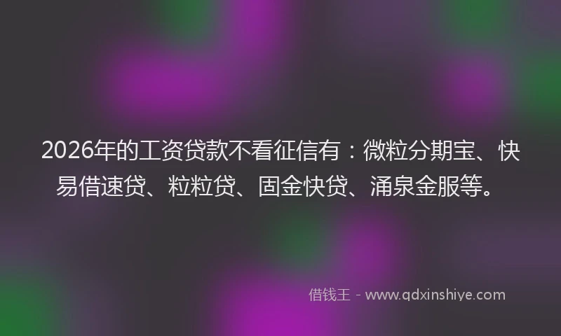 2026年的工资贷款不看征信有：微粒分期宝、快易借速贷、粒粒贷、固金快贷、涌泉金服等。