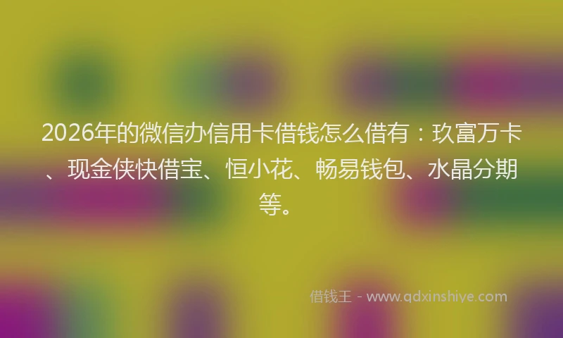 2026年的微信办信用卡借钱怎么借有：玖富万卡、现金侠快借宝、恒小花、畅易钱包、水晶分期等。