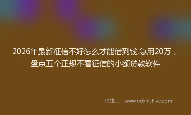 2026年最新征信不好怎么才能借到钱,急用20万，盘点五个正规不看征信的小额贷款软件