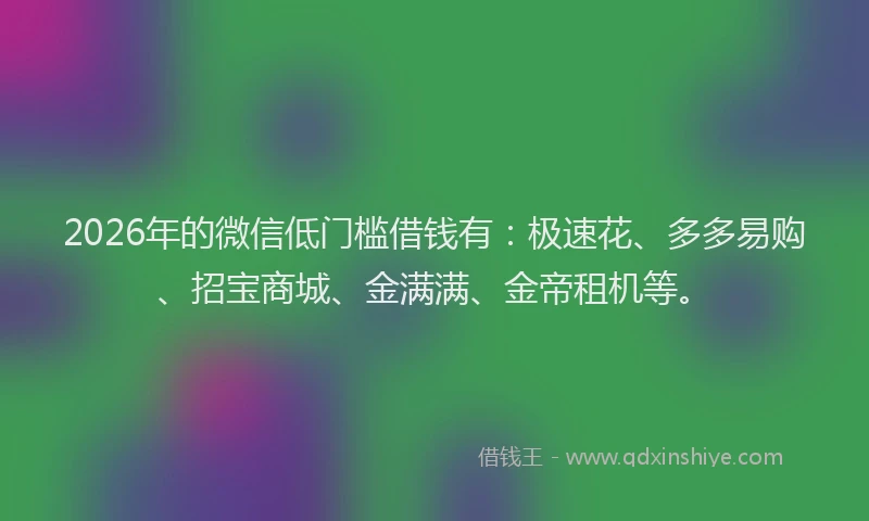 2026年的微信低门槛借钱有：极速花、多多易购、招宝商城、金满满、金帝租机等。
