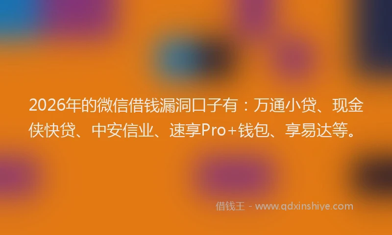 2026年的微信借钱漏洞口子有：万通小贷、现金侠快贷、中安信业、速享Pro+钱包、享易达等。