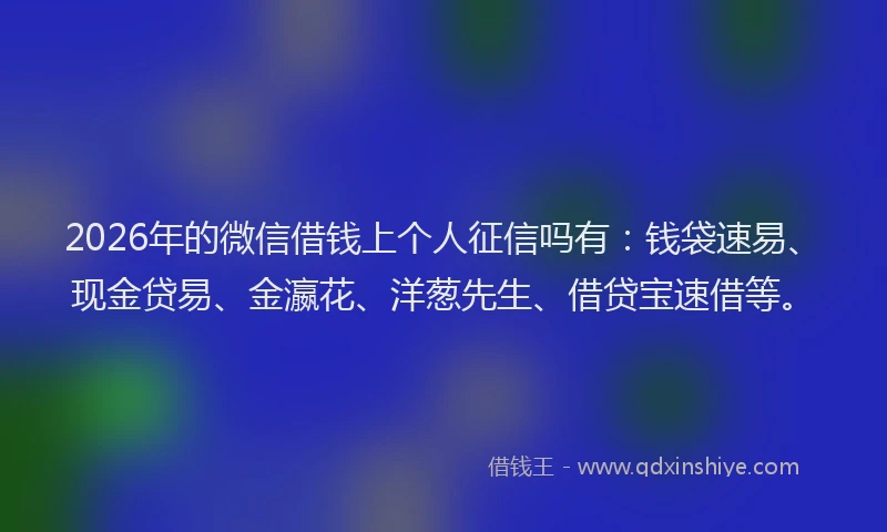 2026年的微信借钱上个人征信吗有：钱袋速易、现金贷易、金瀛花、洋葱先生、借贷宝速借等。