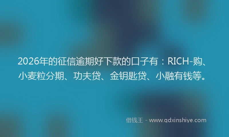 2026年的征信逾期好下款的口子有：RICH-购、小麦粒分期、功夫贷、金钥匙贷、小融有钱等。