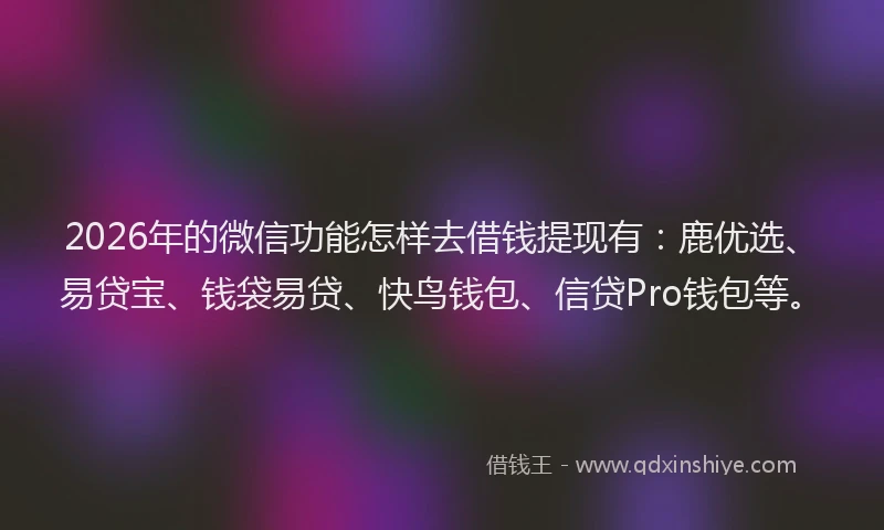 2026年的微信功能怎样去借钱提现有：鹿优选、易贷宝、钱袋易贷、快鸟钱包、信贷Pro钱包等。
