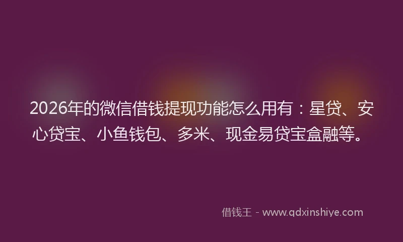 2026年的微信借钱提现功能怎么用有：星贷、安心贷宝、小鱼钱包、多米、现金易贷宝盒融等。