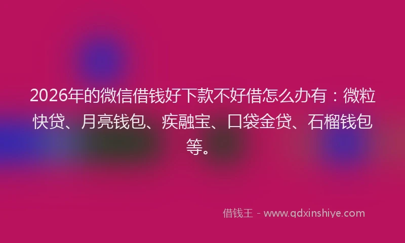 2026年的微信借钱好下款不好借怎么办有：微粒快贷、月亮钱包、疾融宝、口袋金贷、石榴钱包等。