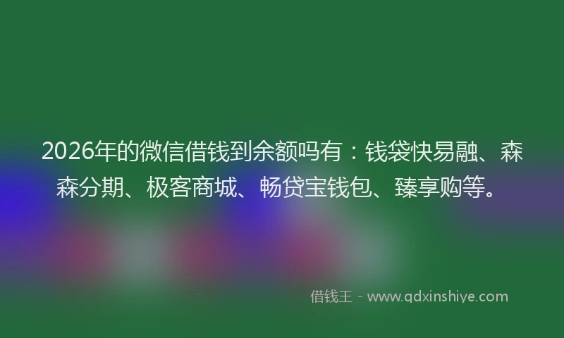 2026年的微信借钱到余额吗有：钱袋快易融、森森分期、极客商城、畅贷宝钱包、臻享购等。