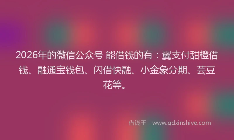 2026年的微信公众号 能借钱的有：翼支付甜橙借钱、融通宝钱包、闪借快融、小金象分期、芸豆花等。