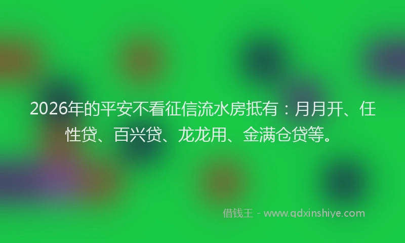 2026年的平安不看征信流水房抵有：月月开、任性贷、百兴贷、龙龙用、金满仓贷等。